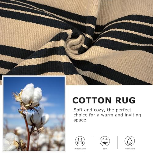 IOHOUZE 4x6 Striped Indoor Outdoor Rug, Washable Front Porch, Black Tan - Image 6