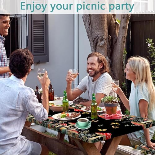 Mushroom Picnic Table Cover with Bench Covers, Camping Essentials, Waterproof Windproof Camping Tablecloth, Fitted Tablecloth Cover with Elastic Edge, for Indoor & Outdoor, Garden, 3 PCS, 30x60 Inch - Image 2