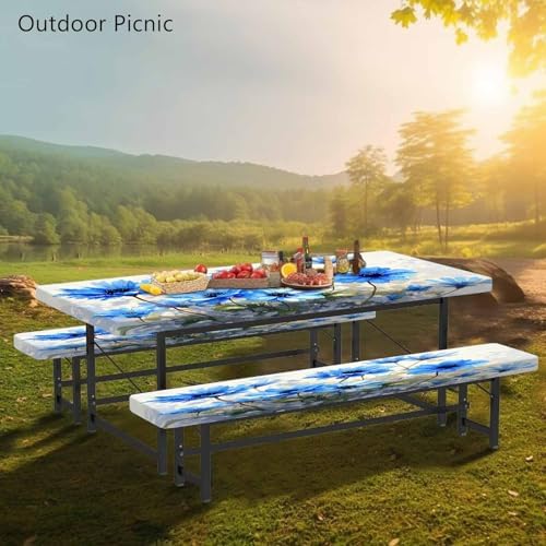 CAPSCEOLL Fitted Picnic Table Cover with Bench Covers 8ft - Blue Flowers - Image 6