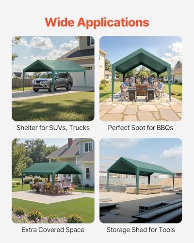 VEVOR Carport Replacement Canopy, 10 x 20 ft Potable Garage Tent Top Tarp, UV-Resistant & Waterproof Car Shelter Tarp, Heavy Duty Car Port Cover with Ball Buggees, Dark Green, Frame Not Included - Image 6