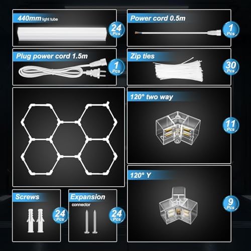FERUERW Hexagon Garage Lights 5 Hex Grid, 3 Color Temperature - Image 2