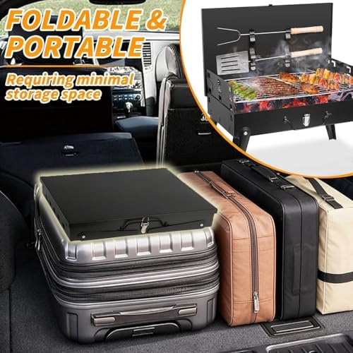 Mini Portable Charcoal Grill, Foldable Camping Mini Grill for Outdoor Cooking, Compact Design Barbecue Accessories with Barbecue Tools, Perfect for Beach, Backyard, Picnics - Image 7