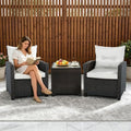 3 PCS Patio Wicker Conversation Set Sofa Table Set White Cushion by Unknown