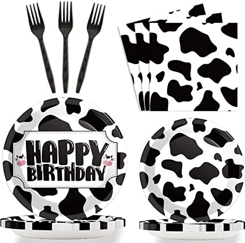 Wiooffen 96 Pcs Cow Print Birthday Party Supplies Farm Animal Cow Print Plates and Napkins Cow Party Tableware Set Cow Themed Party Decoration For 24 Guests by Wiooffen