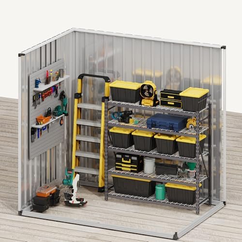 DWVO 6x4ft Large Tool Storage Shed with Window, Lockable Doors, Gray White - Image 7