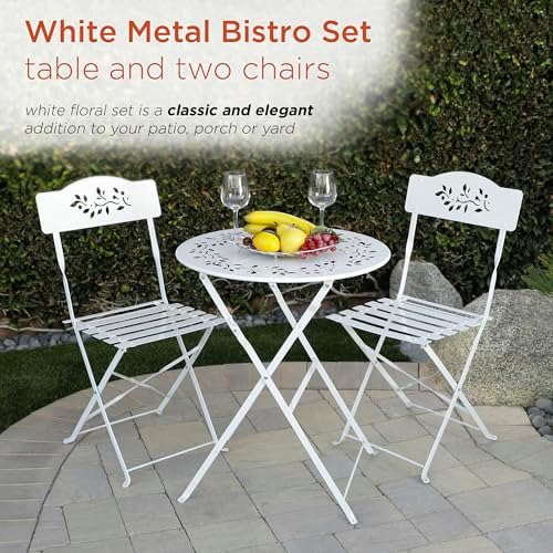 Alpine Corporation Indoor/Outdoor 3-Piece Bistro Set Folding Table and Chairs Patio Seating, White - Image 3
