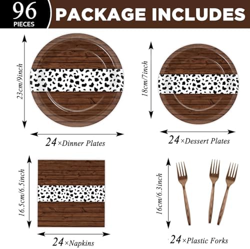96Pcs Western Party Paper Plates and Napkins Cow Print Dessert Plates Cowboy Party Favors Supplies Tableware for Wild West First Rodeo Cowgirl Bachelorette Baby Shower Birthday Gatherings Decorations - Image 2