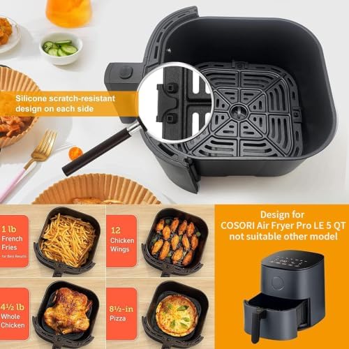 Air Fryer Grill Pan for COSORI Square Air Fryer Pro LE 5 Qt, Non-Stick 8.23’’*8.23’’ Air Fryer Rack Replacement Parts Accessories Grill Plate Crisper Plate Tray with Rubber Bumpers, Dishwasher Safe - Image 2
