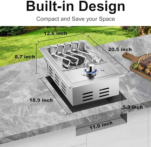 Single Grilling Side Burners for Outdoor Grill, 15,000BTU Natural Gas Side Burner, Sturdy 304 Stainless Steel, with Liquid Propane Kit, Drop-in Side Burner for Outdoor Kitchen BBQ Island - Image 3
