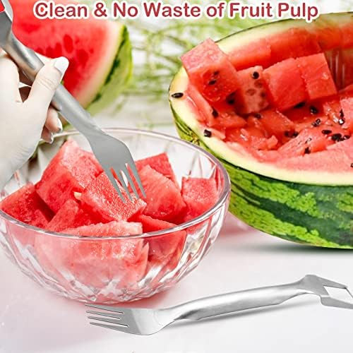 4 Pcs Watermelon Fork Slicer Cutter, Stainless Steel 2-in-1 Watermelon Fork Slicer, Portable Watermelon Fork Watermelon Cutter Slicer Tool Fruit Forks Slicer for Home Party Camping Kitchen Gadget - Image 3