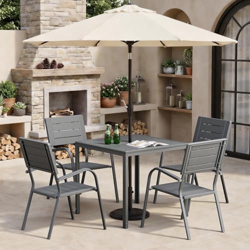 VINGLI Outdoor Patio Dining Chairs, Stackable HDPE All-Weather Arm Chairs, Weatherproof Outdoor Seating for Garden, Backyard, Poolside, Balcony,Grey (4 Pack) - Image 6