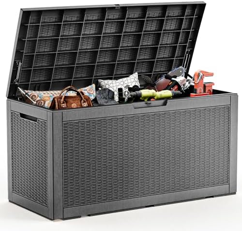 Deck Box 171 Gal Waterproof Outdoor Storage Patio Organizer Classic Black by ASKPASS