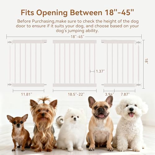 Dog Gate Indoor,18"-45" Adjustable Extra Wide Metal Short Dog Gate to Step Over, 18" Tall Small Pet Gate with 3 Extension Kits, Pressure Mounted for Doorways & Stairs - Image 2
