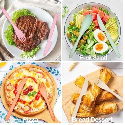 YDYTOP Reusable Travel Utensils Set with Case, 32 Sets Wheat Straw Knife Fork Spoon Cutlery, Multicolor Plastic Silverware for Kids and Adults, School Lunch, Party, Picnic and Camping - Image 4