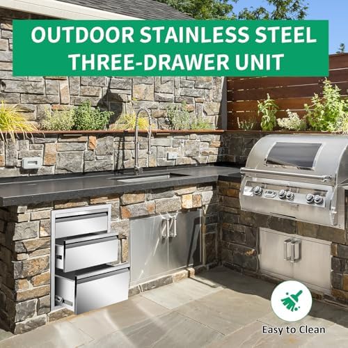 Outdoor Kitchen Drawers 18" W x 21" H x 23" D Stainless Steel Triple Drawers with Hidden Handle for BBQ Island, Patio Grill Station & Outdoor Kitchen Cabinets - Image 5