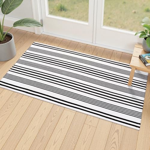 Fall Front Door Mat 2'x4.3', Cotton Washable Striped Outdoor Rug - Image 7