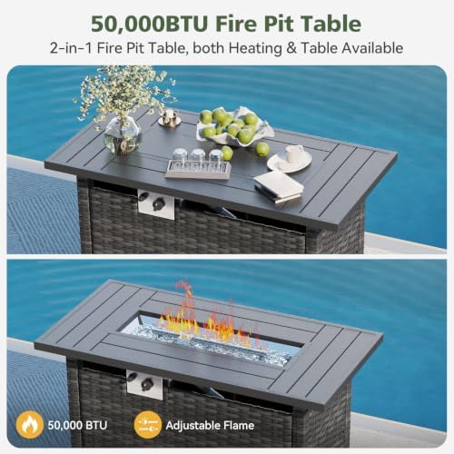 Aoxun 10 Piece Outdoor Patio Furniture Set with 44'' Fire Pit Table, Outdoor Patio Furniture Sets with Coffee Table, Wicker Rattan Outdoor Conversation Set with Ottoman for Backyard, Navy Blue - Image 6