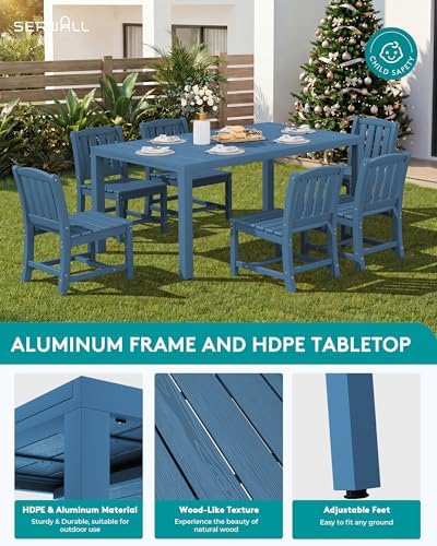 SERWALL Outdoor Patio Dining Set for 8, Blue - Image 4