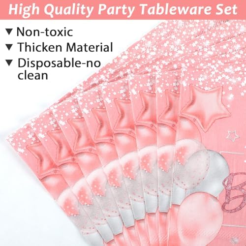 96 Pcs Girl 1st Party Supplies Pink One Year Old Paper Plates Baby Girl 1st Birthday Decoration Pink DisposableTableware Set Bridal Shower Birthday Party Paper Plate Napkin Fork 24 Guests - Image 4
