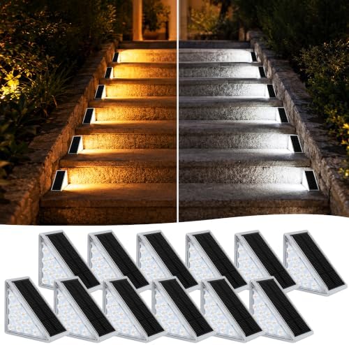 AUDLES Solar Step Lights Outdoor Waterproof IP67-13 LED Solar Stair Lights with 3000K/6000K Dual Color Temp, Auto On/Off Outdoor Lights for Deck, Patio, Pathway, Porch -12 Pack by AUDLES