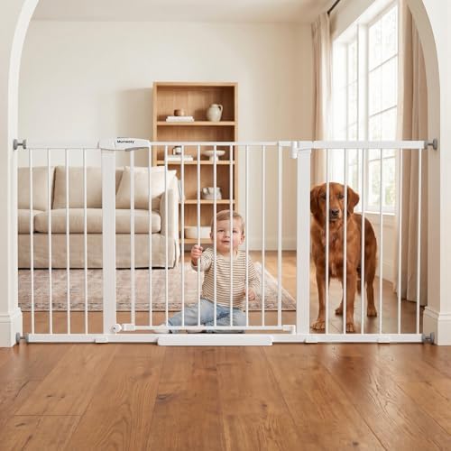 Mumeasy Extra Wide Large Baby Gate for Doorways, 36-66" Walk Through Wide Long Dog Gate for Door & Stair, Auto Close Dual Swing Pressure Mounted Child Safety Gate for Toddlers, Puppies & Pets, White by Mumeasy-FocusonBabyPetSafetyGate