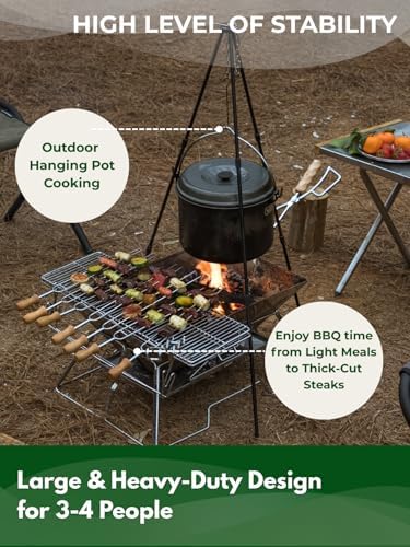 CAMPINGMOON Portable Fire Pit Grill Large 20 Inch Stainless Steel MT-3 - Image 3