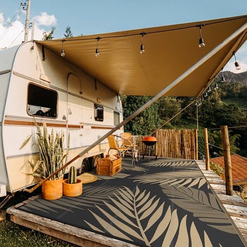 GENIMO Outdoor Rug, Waterproof Plastic Rugs 10'x20' for Camping Black Brown - Image 3