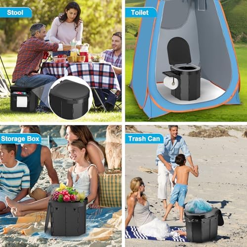 PAHTTO Portable Camping Toilet, Foldable Toilet for Adults with Detachable Phone Shelf and Toilet Paper Holder, Waterproof Porta Potty with Lid for Camping, Hiking, RV Travel, Road Trips - Image 7