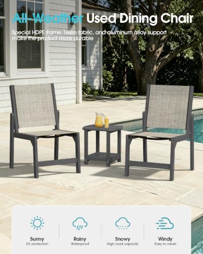 Ciokea HDPE Outdoor Dining Chair of 2, Patio Stackable Porch Chairs, Grey - Image 3
