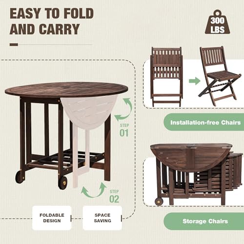 Devoko Acacia Wood Outdoor Patio Folding Table and Chairs Set for 4 - Image 5