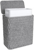 iEGrow Paper Rope Trash Can,Bathroom Trash Can with Lid, 3 Gallon Wicker Waste Basket with Removable Liner, for Bedroom, Living Room, Toilet, Under Sink Gray by iEGrow