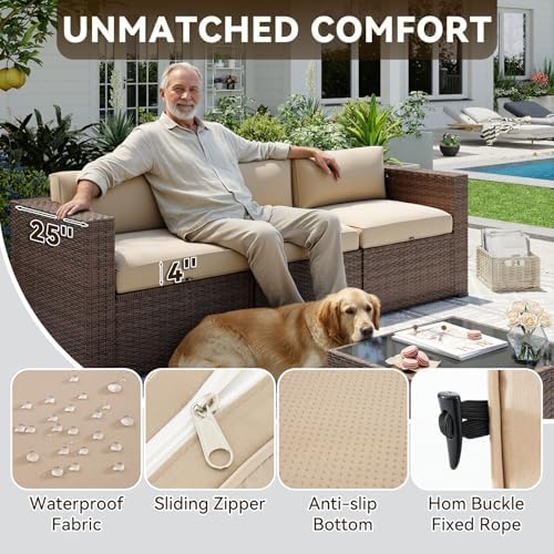 Aoxun Patio Furniture Sets, 10-Piece Outdoor Patio Furniture with Thick Cushions, Wicker Outdoor Conversation Set Sectional Sofa for Backyard, Poolside, Garden - Image 4