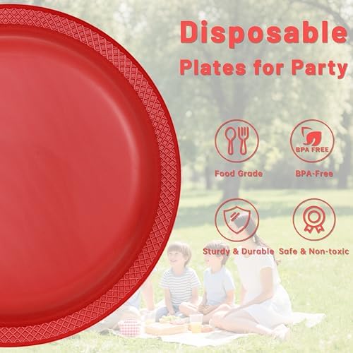 WELLIFE Red Plastic Plates 9 Inch 50 Count - Image 6