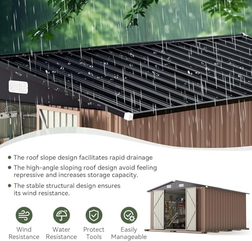 Aoxun 12 x 10FT Outdoor Storage Shed with Double Hinged Large Door, Brown - Image 6