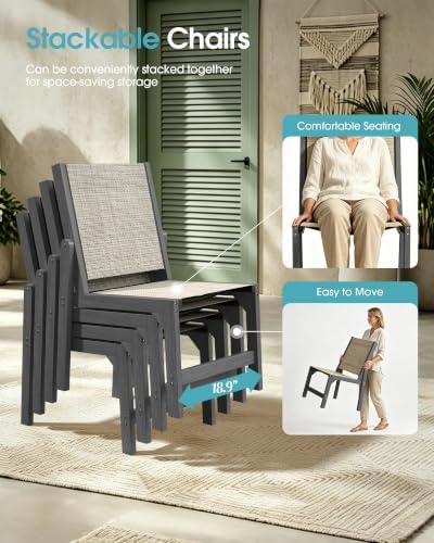 Ciokea HDPE Outdoor Dining Set, Patio Table and 6 Stackable Chairs, Grey - Image 7