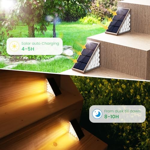 JOFIOS Solar Step Lights for Outside,16pack Solar Stair Lights Outdoor Waterproof IP67,Outdoor Deck Step Lights,Solar Outdoor Lights for Staircase,Patio,Front Step(Warm Brown)… - Image 2
