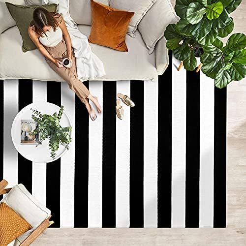 IOHOUZE 4x6 Striped Outdoor Rug, Washable Front Porch, Black/White - Image 3
