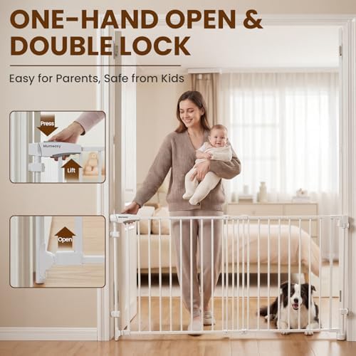 Mumeasy 30" Tall Baby Gate for Stairs, 36.2-55.1" Expandable Hardware Mounted (Drill Needed), Removable No Bottom Bar Dog Gate, Auto Close Wide Walk Thru Safety Gate for Doorways, Pets& Toddlers,White - Image 5