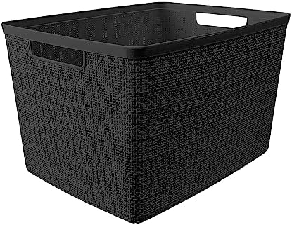 Curver Set of 4 Large 20L Jute Decorative Plastic Organization and Storage Baskets - Perfect Bins for Home Office, Closet Shelves, Kitchen Pantry and All Bedroom Essentials, Black - Image 3