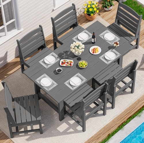 SERWALL Armless Outdoor Dining Set, Patio Dining Set for 6, Gray by SERWALL