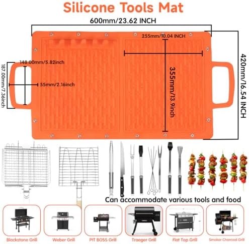 LIONROGE Large Silicone Grill Mat, Foldable Silicone Griddle Tools Spatula Mat with Drip Pad & Handle & Snap Buttons, Portable BBQ Side Shelf Mats Grill Pad for Blackstone Griddles Accessories,Orange - Image 5