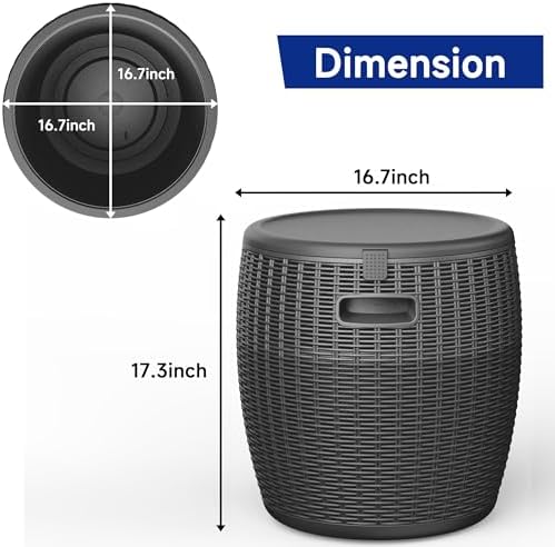 EasyUp 9.5 Gallon Outdoor Cooler Table, Wicker Round Ice Bucket for Parties, Rattan Bar Table with Top Lid Side Handles Drainage Plug, Beer Wine Cooler Side Tables for Patio, Poolside, Deck, Black - Image 3