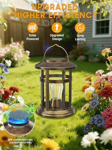 Solar Lantern Outdoor Waterproof, 6 Pack Bright Hanging Solar Lights for Outside Decorative, Upgraded Solar Powered Lanterns LED Lighting for Garden Patio Porch Decor Gifts (Antique Copper) - Image 3