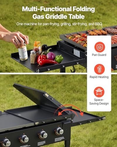 VEVOR Gas Griddle, 4-Burner Flat Top Grill, 36 inch Grill Plate Foldable Propane Griddle with Wheels, 60000 BTU Outdoor Flat Top Grills for Pan-Frying, Grilling, Stir-Frying, & BBQ, Pulse Ignition - Image 2