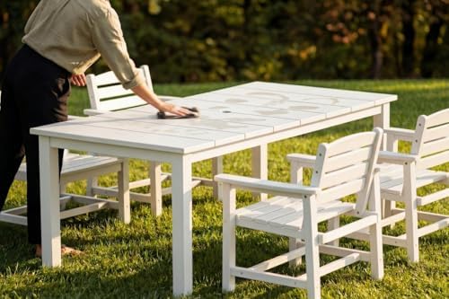 Perli™ 5-Piece Outdoor Dining Set, All-Weather HDPE Patio Furniture with 4 Armrest Chairs and Rectangular Table, UV-Resistant 4-Person Set for Deck, Backyard, White - Image 5