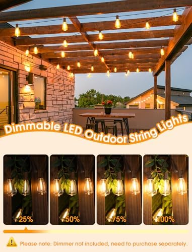 Larkvue 25FT Outdoor String Lights, Patio Lights with 10+1 LED Dimmable Waterproof Shatterproof Linkable ST38 Bulbs for Fence Porch Gazebo, Brown - Image 3