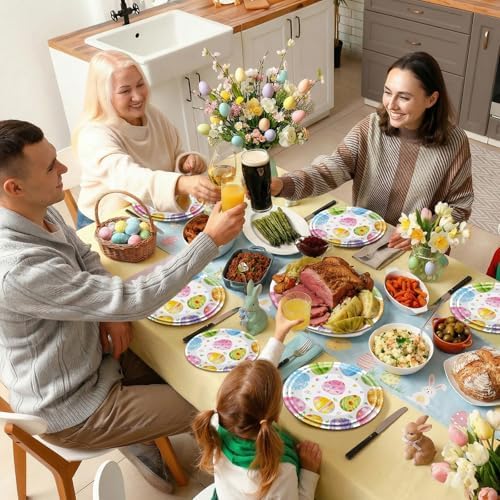 50 Pack Large Easter Plates Set - Watercolor Happy Easter Oval Paper Plates, Disposable Spring Colorful Eggs Oval Heavy Duty Dinner Dessert Plate Tableware for Easters Party Supplies Table Decorations - Image 6