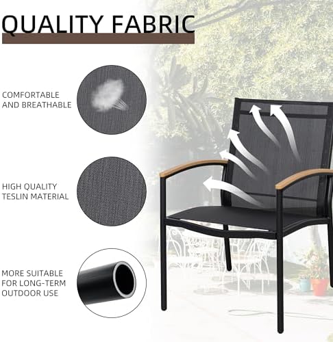 Shintenchi 3 Pieces Patio Bistro Sets, Outdoor Textilene Fabric Conversation Bistro Set, Textilene Fabric Front Porch Chairs Small Patio Furniture Set with Table for Lawn,Garden,Balcony (Black) - Image 2