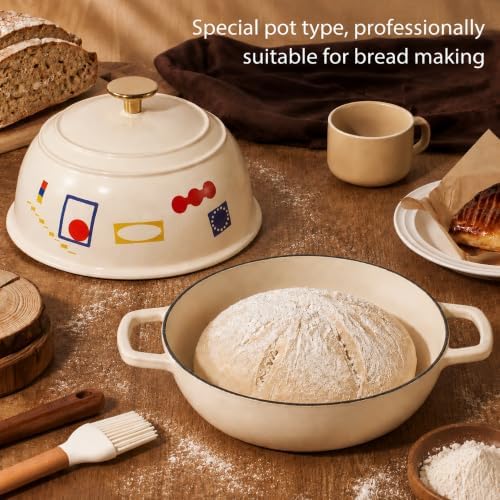 CAROTE Cast Iron Dutch Oven Pot with Lid, 5QT Round Bread Oven, Bonjour - Image 6
