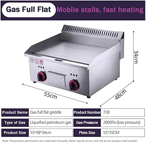 Gas Griddle LPG Commercial Stainless Steel Heavy Duty Restaurant Outdoor Griddle Gas Baking Plate Burger Grill Smooth Double Burners, 2800PA, for BBQ Cooking Steak, Eggs, Pancakes,718 - Image 2